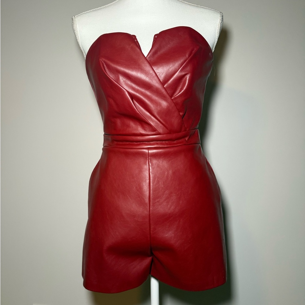 NEW DO+BE Red Strapless Faux Leather Romper